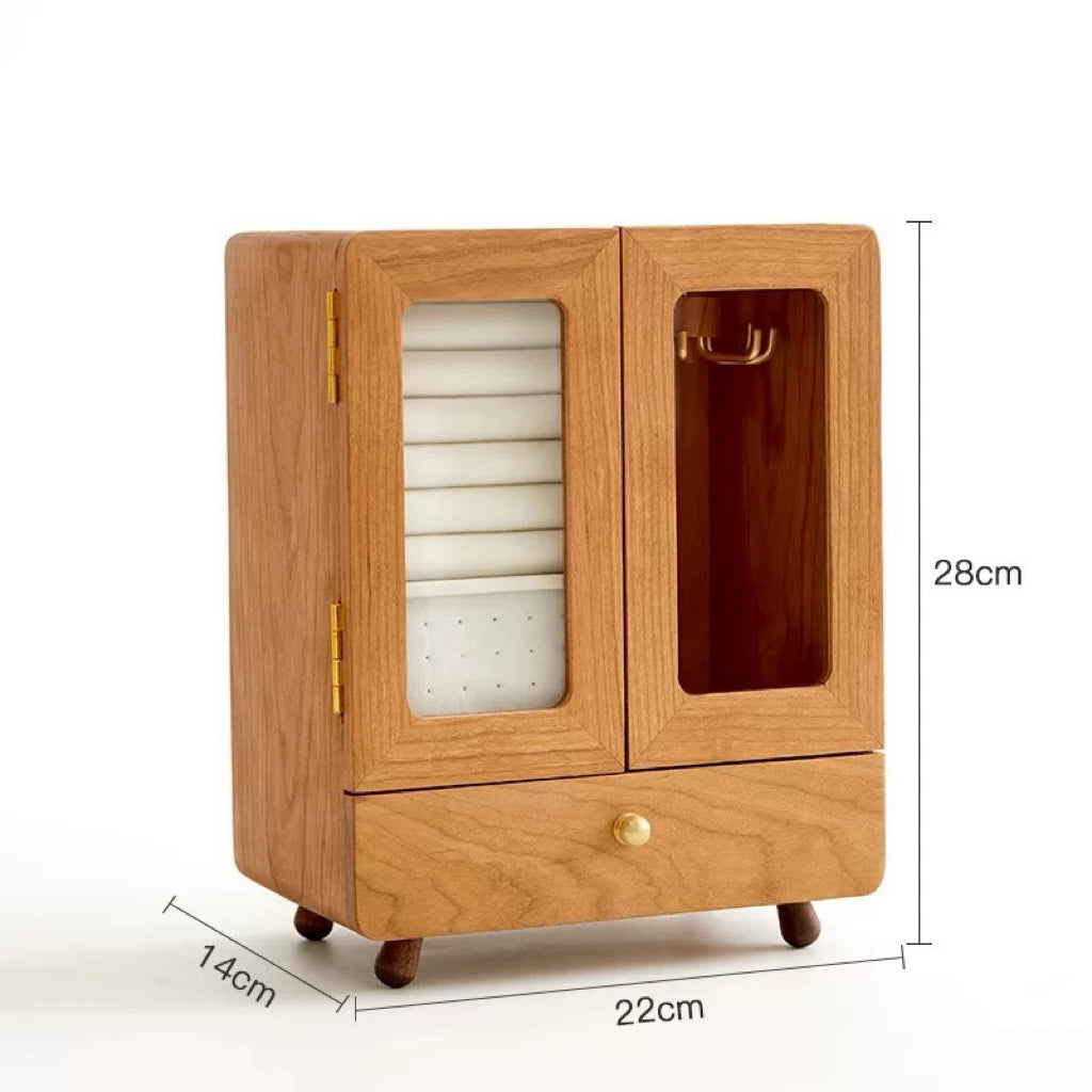 Solid wood mini cabinet jewelry box for small accessories