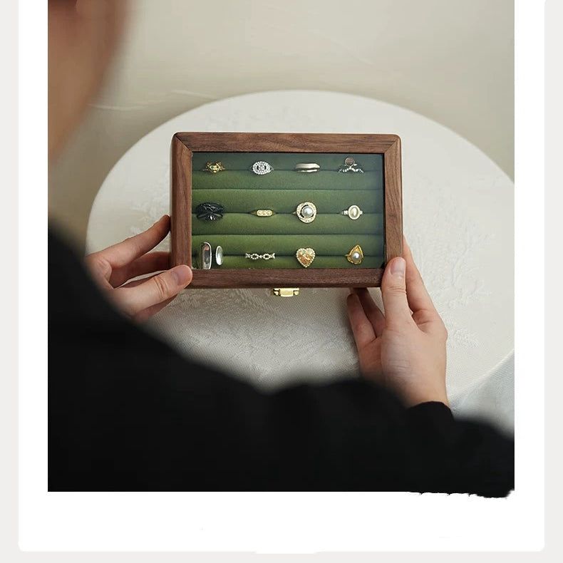Solid wood ring and earring organizer box