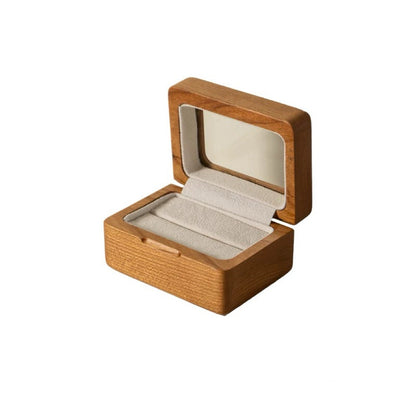 Solid wood ring box displayed for gift presentation