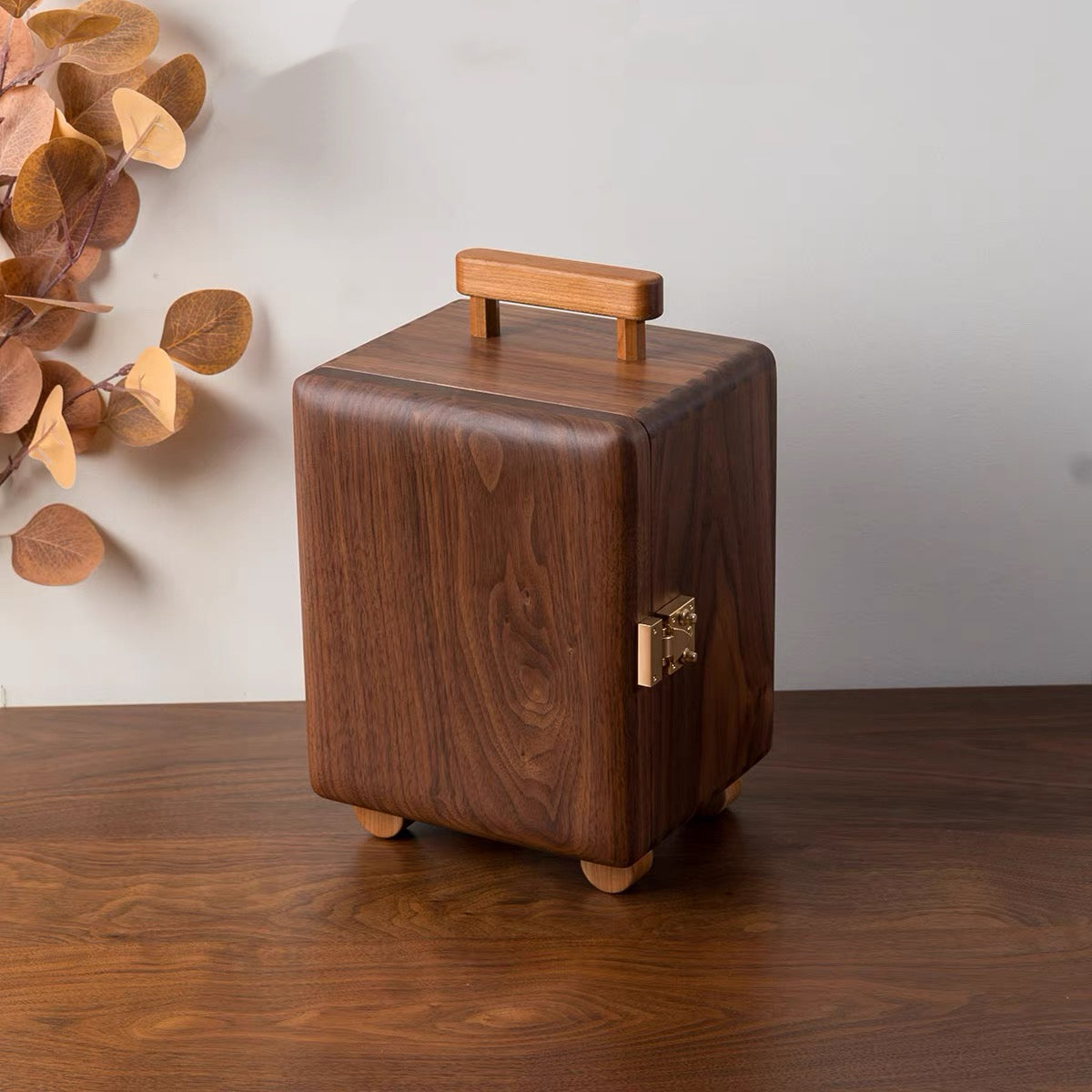 Solid wood suitcase jewelry box with metal accents