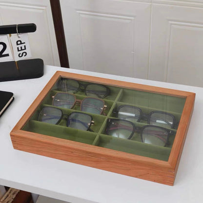 Sunglasses display organizer made from solid wood