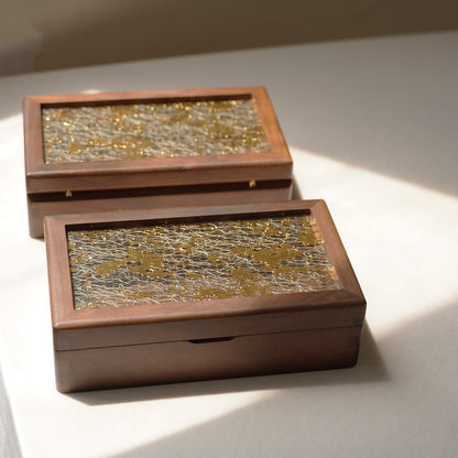 Suntrace walnut jewelry organizer with decorative tempered glass