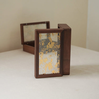 Suntrace walnut jewelry storage box with artistic glass lid