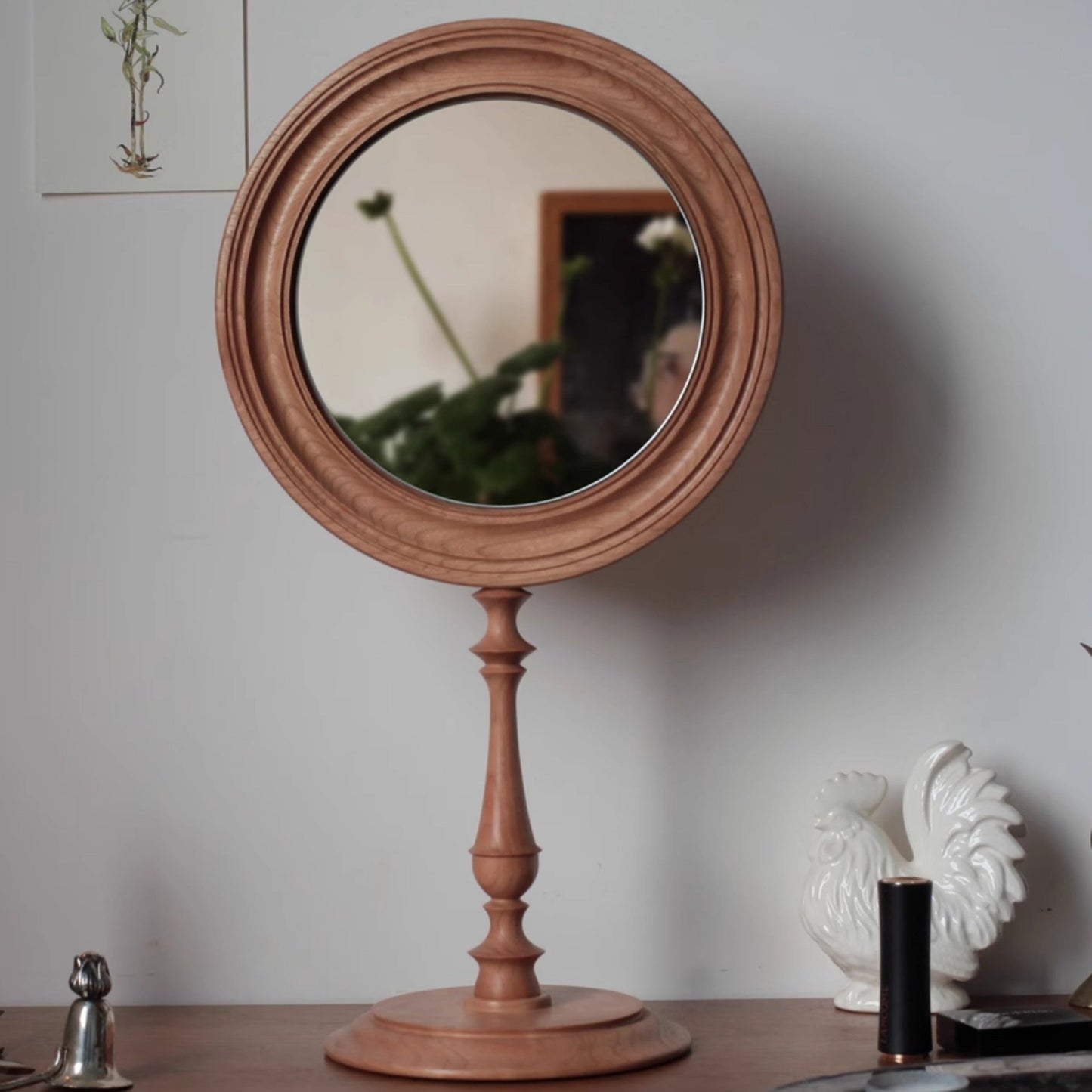 Vintage Style Wooden Makeup Mirror with Stand