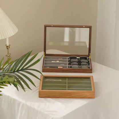 Vireo sunglasses organizer with natural wood finish