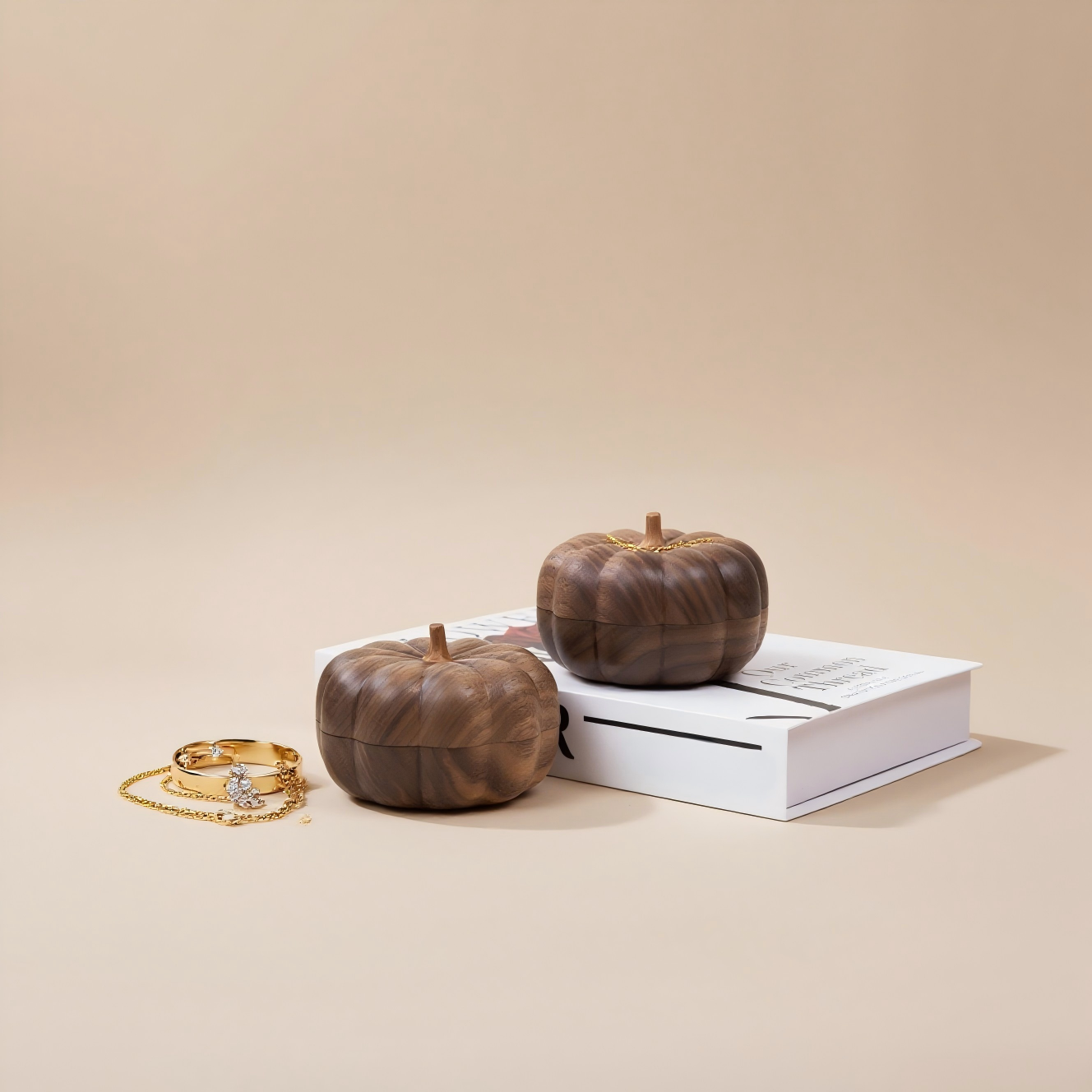 Wooden Pumpkin Walnut Jewelry Box