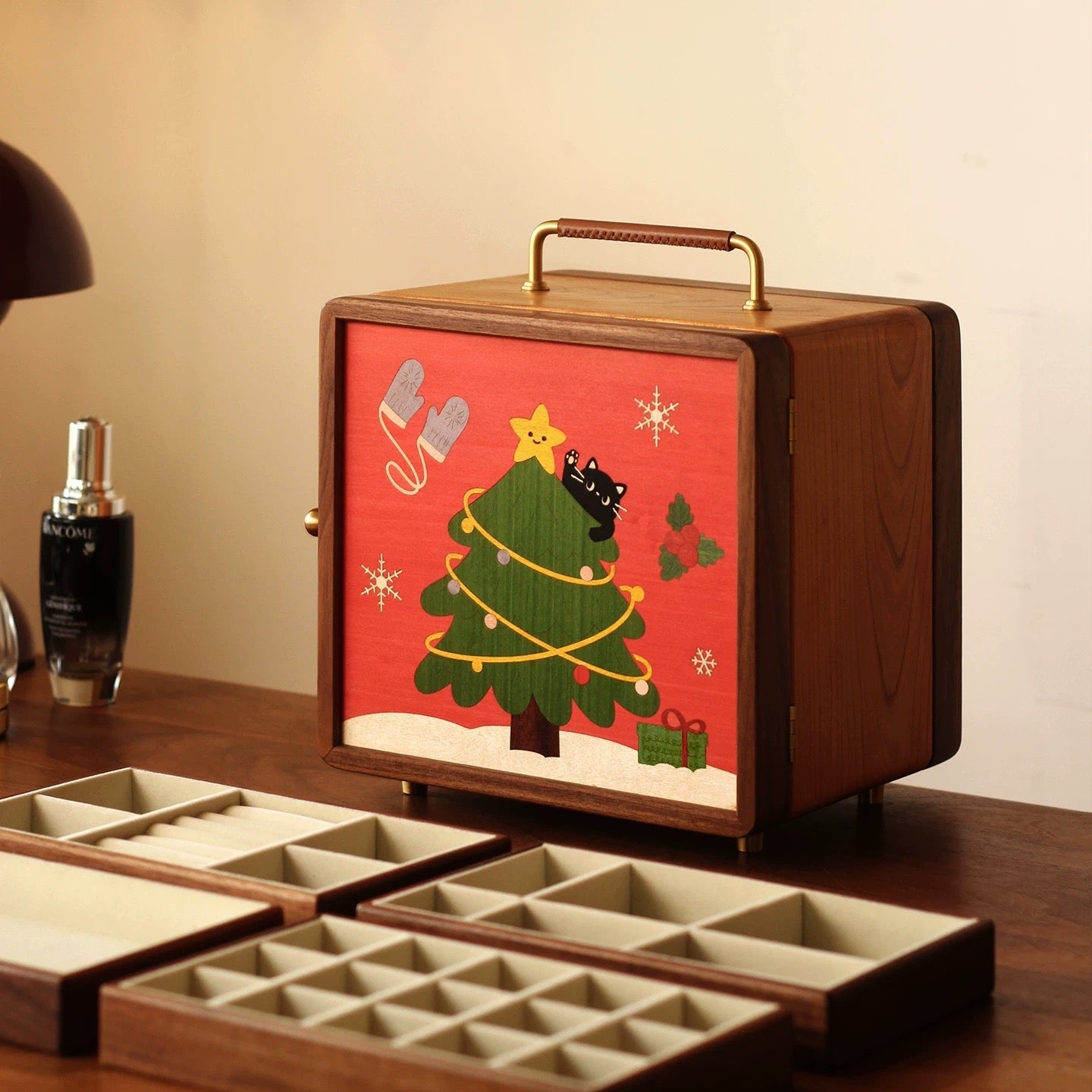 Xmas Exclusive Solid Wood Jewelry Box on holiday table