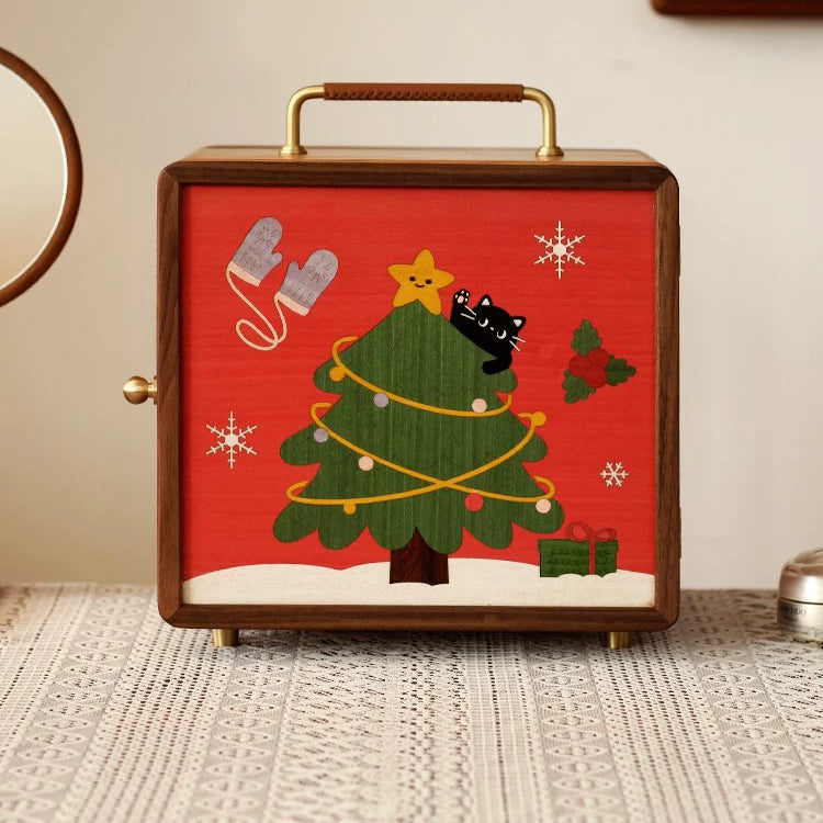 Xmas Exclusive Solid Wood Jewelry Box on wooden surface