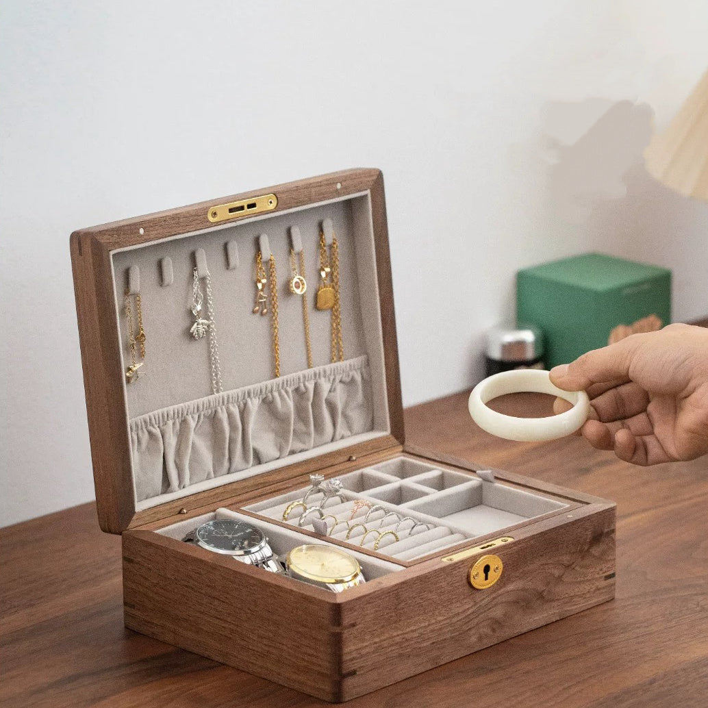 Maxine Two-Tier Walnut Jewelry Box