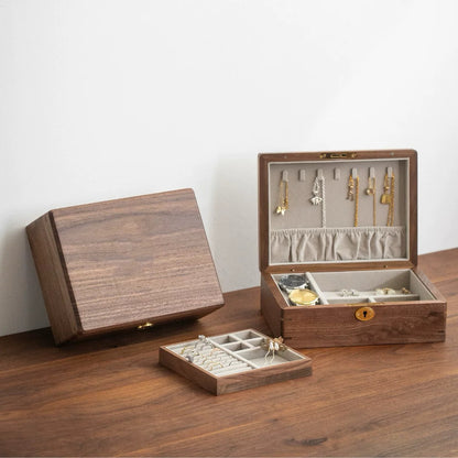 Maxine Two-Tier Walnut Jewelry Box