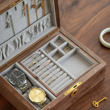 Maxine Two-Tier Walnut Jewelry Box