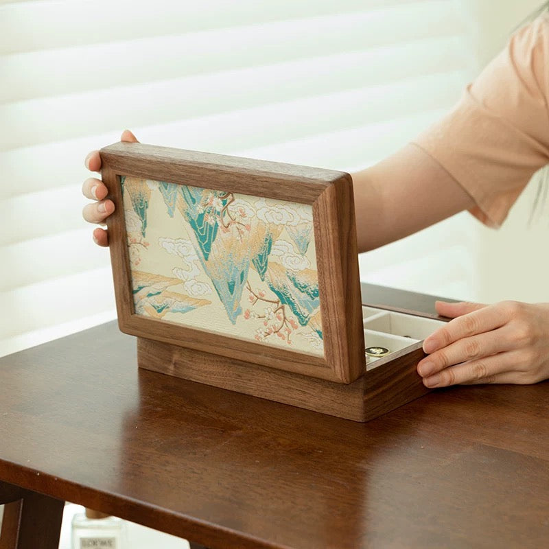 Louise Embroidered Walnut Jewelry Box