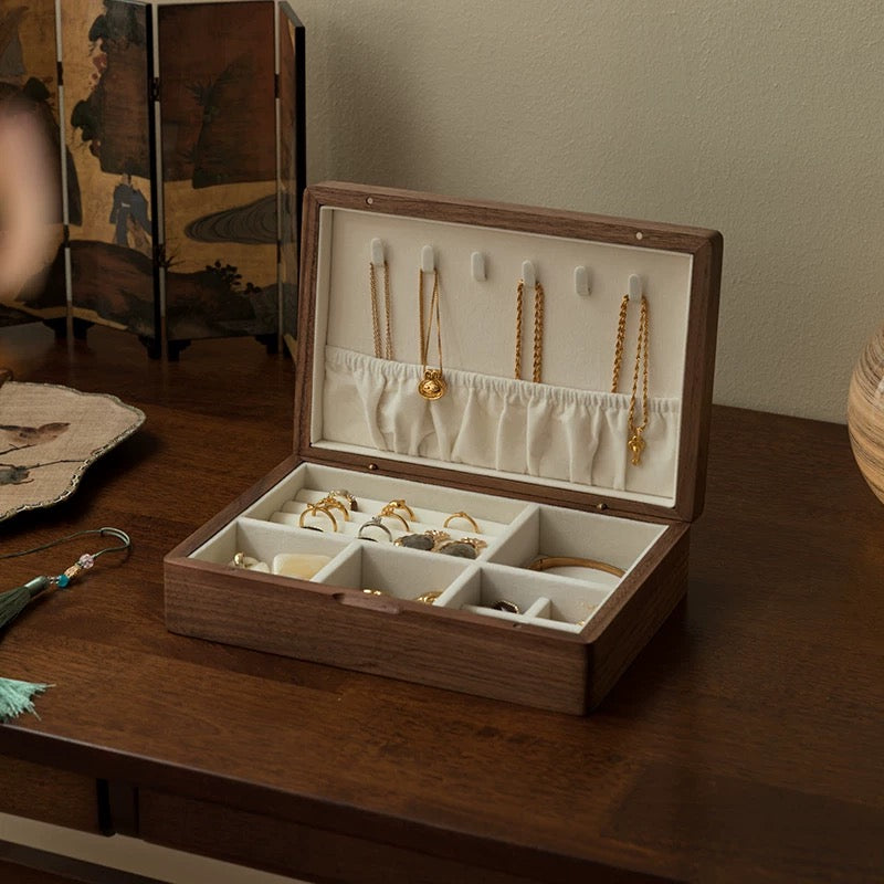 Louise Embroidered Walnut Jewelry Box