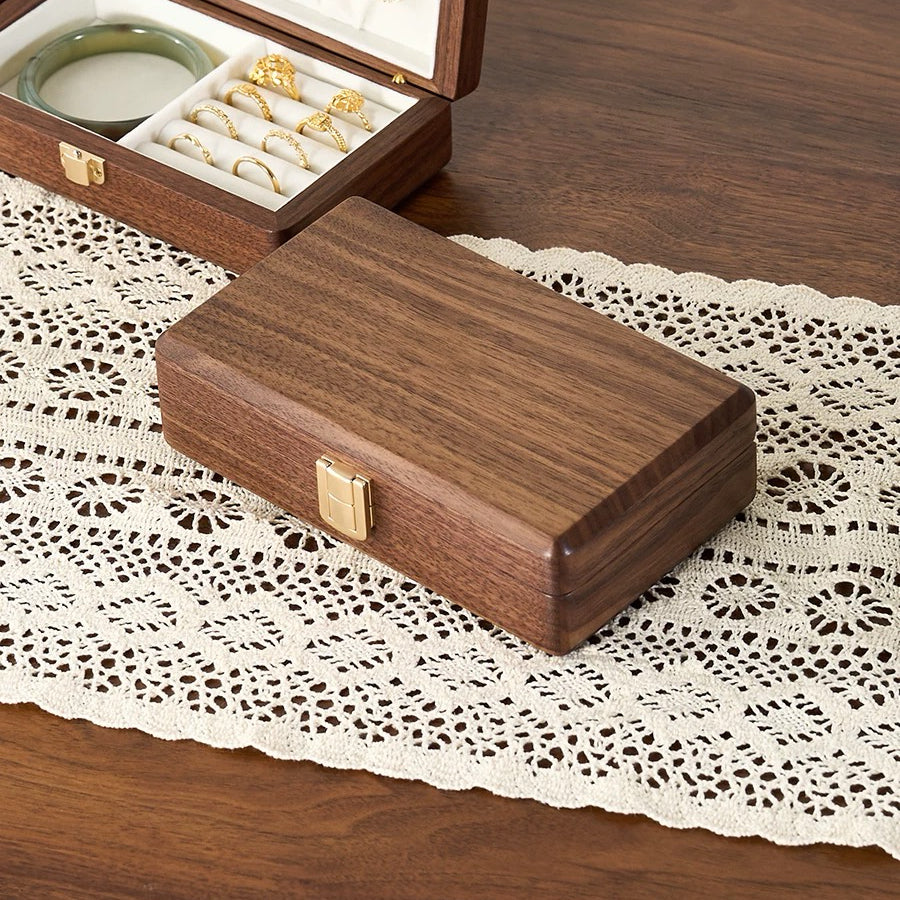Flora Two-Layer Walnut Jewelry Box