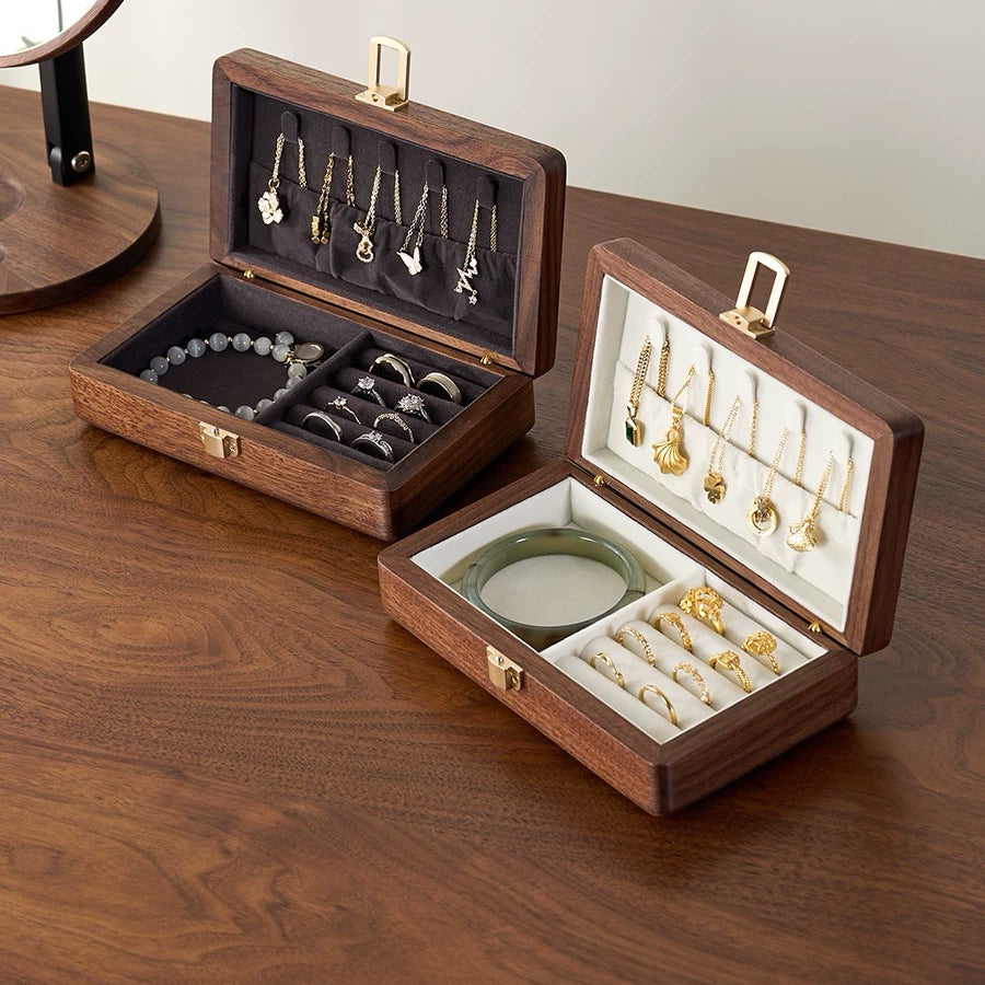 Flora Two-Layer Walnut Jewelry Box