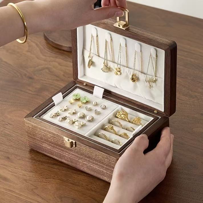 Flora Two-Layer Walnut Jewelry Box