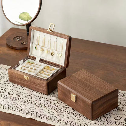 Flora Two-Layer Walnut Jewelry Box