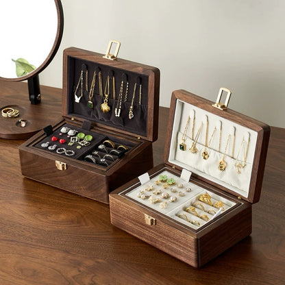 Flora Two-Layer Walnut Jewelry Box