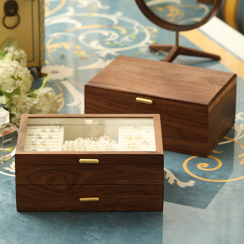 Theresa Dual-Layer Walnut Jewelry Box