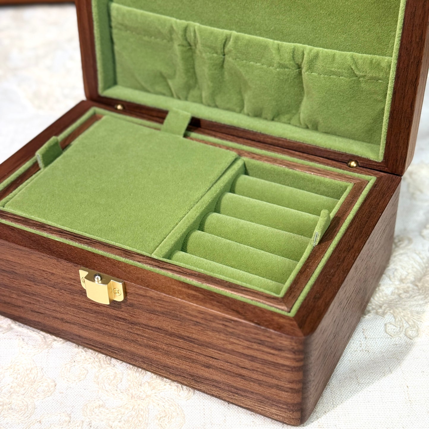 Flora Two-Layer Walnut Jewelry Box