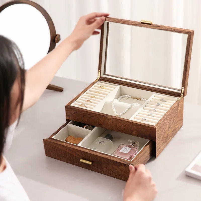 Theresa Dual-Layer Walnut Jewelry Box
